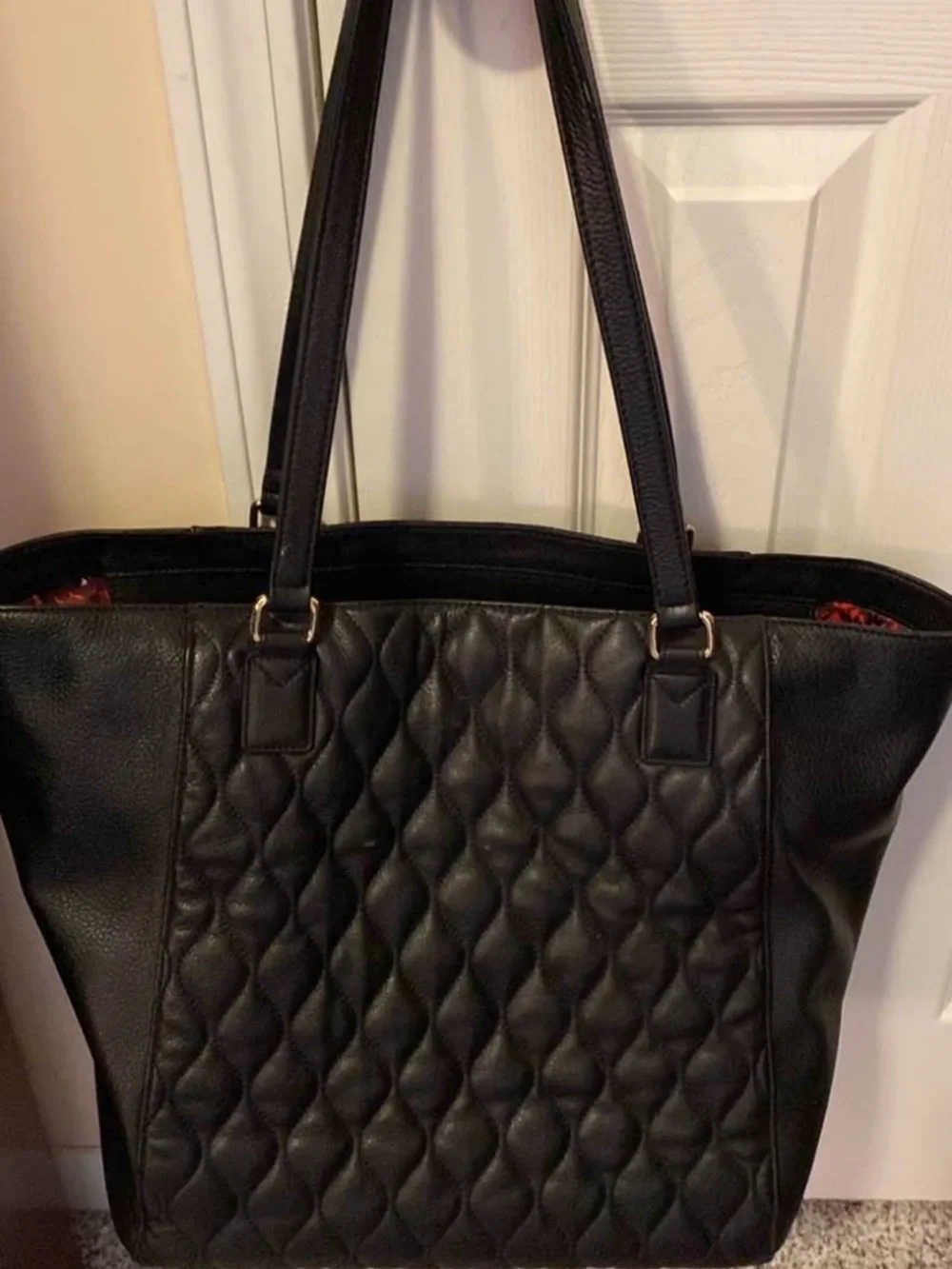 Vera Bradley Black Quilted Tote with Leather Handles